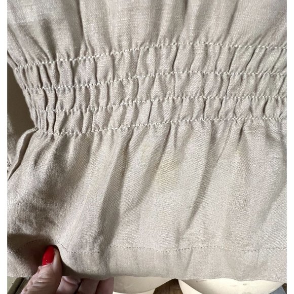 Juicy Couture women's tan linen jacket size Medium gathered waist, pockets - Picture 5 of 9